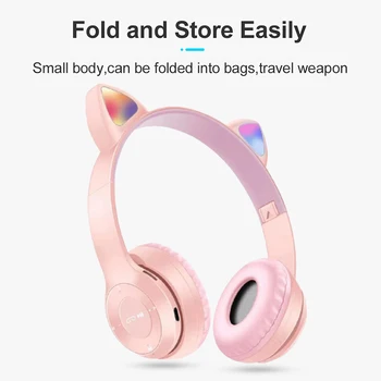 Välgu Valgust Armas Kassi Kõrvad Bluetooth-ühilduva Juhtmeta Kõrvaklappide Koos Mic Kontrolli LED Poiss Tüdruk Stereo Muusika Kiivri Peakomplekti Kingitus