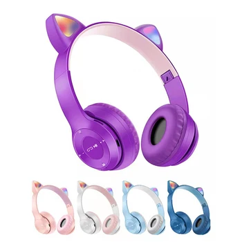 Välgu Valgust Armas Kassi Kõrvad Bluetooth-ühilduva Juhtmeta Kõrvaklappide Koos Mic Kontrolli LED Poiss Tüdruk Stereo Muusika Kiivri Peakomplekti Kingitus
