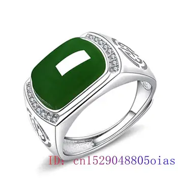 Roheline Jade Ringi Kingitused Mood Meeste Võlu Gemstone Crystal Naiste Ehted Tsirkoon 925 Hõbe Amulett Chalcedony Looduslik