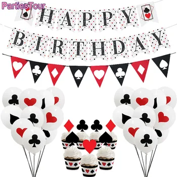 Kasiino Teema Pool Decor Poker Sünnipäevaks Banner Kasiino Kolmnurk Tsiitsitaja Las Vegas Pool Decor Cake Toppers Poker Kolbides