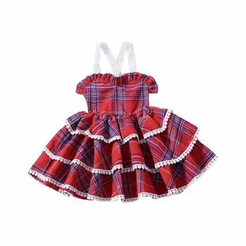 2021 NewChildren on Riided Tüdrukutele Suvel Kleidid Väikelapse Punane suvel Kleidid Baby Tüdrukud Grid Puuvillane armas lilleline Riided