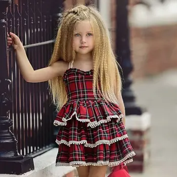2021 NewChildren on Riided Tüdrukutele Suvel Kleidid Väikelapse Punane suvel Kleidid Baby Tüdrukud Grid Puuvillane armas lilleline Riided