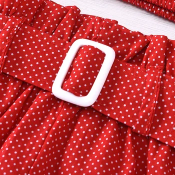 Tüdrukute Komplekt Kevad Sügis Uus Mood Polka Dot Üks-õlg Pikkade varrukatega T-särk + lühikesed Püksid Vöö 2-osaline Ülikond Laste Riided