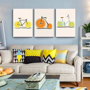 Põhjamaade Sidruni -, Apelsini Puu-Loominguline Bike Tsükli Muster Printida Lõuendile Maali Köök Plakat Minimalistlik Seina Pilt Home Decor