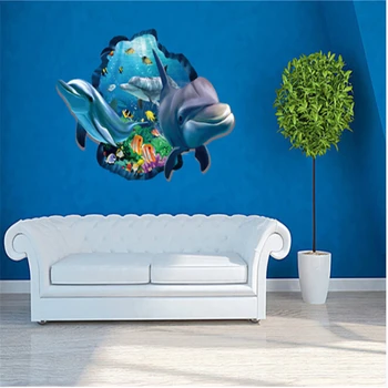 Veealuse Kala Dolphin 3D Elavat Akna Seina Kleebised DIY Seina Kleebised Vannituba, elutuba, Magamistuba Kodu Kaunistamiseks Plakat