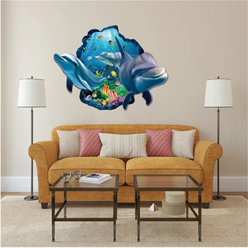 Veealuse Kala Dolphin 3D Elavat Akna Seina Kleebised DIY Seina Kleebised Vannituba, elutuba, Magamistuba Kodu Kaunistamiseks Plakat