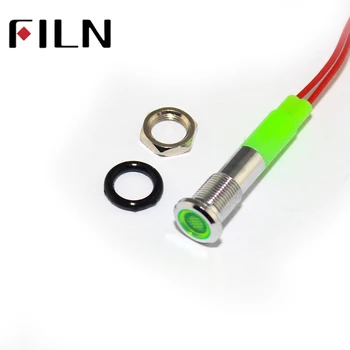 Filn 6mm mini 3v 5v 6v 12v 24v 220v LED metallist märgutuli korter signaal-lambi punane roheline sinine oranž valge 20cm kaabel