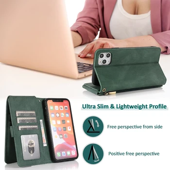 Multifunktsionaalne Lukuga Rahakott Flip Case For iPhone 12 11 Pro Max X-XR, XS 6 6s 7 8 Plus Juhul Nahast Krediitkaardi Omaniku Telefoni Kotid