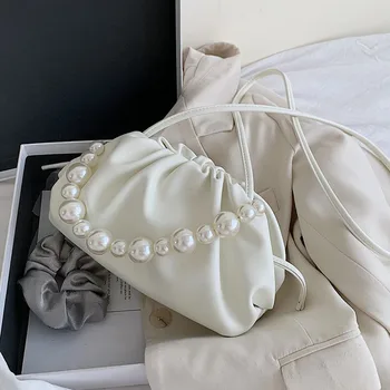 Pearl Disain Magus Pilv Kotid, Väikesed PU Nahast Crossbody Kotid Naistele 2021 (Solid Color Õla Käekotid Naine Cross Body Kott