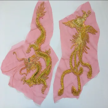 Hiina stiilis dragon phoenix tikandid peep varba kingad lill õmblemine plaaster riided jakk, seelik pulm kleit decal DIY mood
