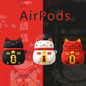 Armas Jaapani Stiilis Õnnelik Kass Kõrvaklappide Juhtudel Apple Wireless Bluetooth-Peakomplekti Airpods 1 2 Armas Silikoonist Kaitse Katte