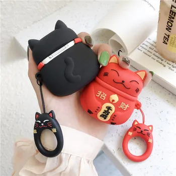 Armas Jaapani Stiilis Õnnelik Kass Kõrvaklappide Juhtudel Apple Wireless Bluetooth-Peakomplekti Airpods 1 2 Armas Silikoonist Kaitse Katte