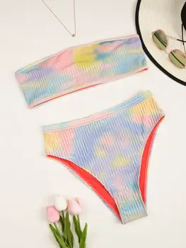 Tie Dye Bikinis 2020 Seksikas Naiste Ujumistrikoo Supelrõivad Naine Bandeau Brasiilia Kõrge Vöökoht Bikiinid komplekti Biquini trikoo