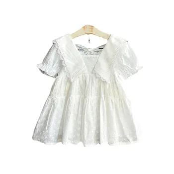 Tüdrukud Suvel Kleidid 2021 Uued Lapsed Pits Printsess Kleit Baby Lihtne Valge vestidos Laste Beach Puhkus Kleit