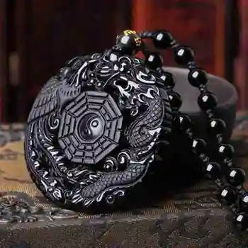 Must Obsidian Nikerdamist Dragon Ja Phoenix Kaelakee Hiina Stiilis Kuulujutte Ripats Kaelakeed Naistele Meeste Õnnelik Amulett Rahu Maskott