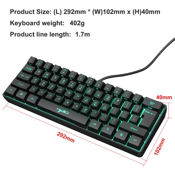 HXSJ V700 61 Võtmed Gaming RGB Klaviatuuri Mängijad, USB-Tagantvalgustusega klaviatuur koos Mitme Kiirklahvide Kombinatsioonid PUBG Kodu