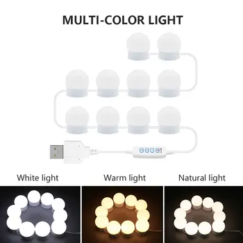 3 Värvid Meik Mirror Light LED Taustavalgustusega Peegel USB-tualettlaud Led Peegel Kerge Edevus Tuled Seina LampTouch Dimm
