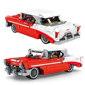 814Pcs Klassikaline Punane Vintage Sõiduki ehitusplokid Linna Tõmba Tagasi Auto Looja Ideed Tellised Laste Mänguasjad, Lapsed Sünnipäeva Kingitused