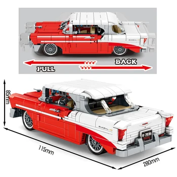814Pcs Klassikaline Punane Vintage Sõiduki ehitusplokid Linna Tõmba Tagasi Auto Looja Ideed Tellised Laste Mänguasjad, Lapsed Sünnipäeva Kingitused