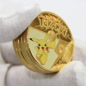 4CM Pokemon Kaardid Pikachu Detektiiv Pikachu Gold Pinnatud Kuld mälestusmünte Mäng Kogumise Müntide Mänguasjad, Laste Tegevuse Kingitus