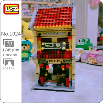 LOZ 1024 Hiina Iidse Arhitektuuri Chinatown Haigla Apteek Linna Tänaval Mini Plokid, Tellised Hoone Mänguasi Lastele nr box