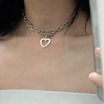 Fashion Simple Love Heart Pendant Choker Kaelakee Naiste Hõbedast Värvi Clavicle Kett Naissoost Isik Ehted Kaela