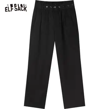 ELFSACK Tahke Puhas Kõrge Vöökoht Sirge Vabaaja Minimalistlik Naiste Püksid 2021 Kevadel ELF-korea Ladeis iga Päev Basic Haaremi Pükste