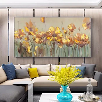 Kaasaegne Kunstnik Maalis Abstraktse Kuldne chrysanthemum Õli Lõuendil Maali Seina Frameless Pilt Decor Live Tuba Kodus Kingitus
