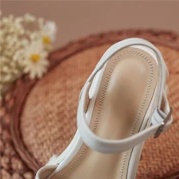 Uued Naiste Sandaalid Mood Ehtne Nahk Lukk Rihm Nahast Platvorm Sandaalid Paks Kanna Suvel Naiste Kingad Suur (5cm-8cm)