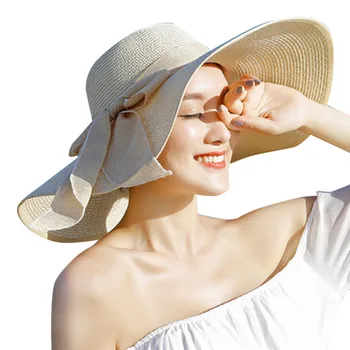 Naiste Suur Nokk Õled Müts Päikese Floppy Lai Nokk Mütsid Uued Bowknot Kokkuklapitavad Beach Ühise Põllumajanduspoliitika