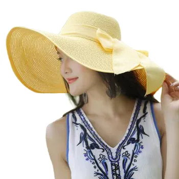 Naiste Suur Nokk Õled Müts Päikese Floppy Lai Nokk Mütsid Uued Bowknot Kokkuklapitavad Beach Ühise Põllumajanduspoliitika