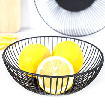 Nordic Style Household Fruit Basket Fruit Holder Iron Art Black Wire Bowl Table Snack Food Storage Basket