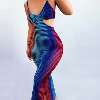 Õõnes Välja Varrukateta Naiste Suvised Pikad Kleidid Päitsed Värviline Print Plaaster Slim Boho Maxi Kleidid 2021 Uus