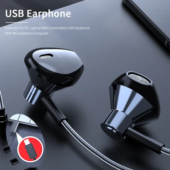 2,5 m Kaabel Earbuds Õppimine Online Kohtumine Traat Kontrollitud USB Kõrvaklapid Stereo Gaming Mikrofoniga ARVUTI Sülearvuti