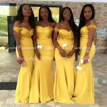 Reaalne Pilt Kuld Kollane Ehitud Pruutneitsi Kleidid 2021 Pikk Merineitsi Maha Õla Ametlik Pulmapidu Kleit Naistele