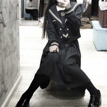 Jaapani Halb Tüdrukud Kooli Ühtsed Põhilised Plisseeritud Seelik Gooti Harajuku Super-pikk College Must Madrus Masti Mori Lolita Kingad