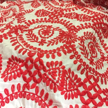 Glasuuritud 1Y/Palju Punast lille krüpteerimist tikandid segast puuvillasest riidest naiste kleit DIY käsitöö materjali TX1094