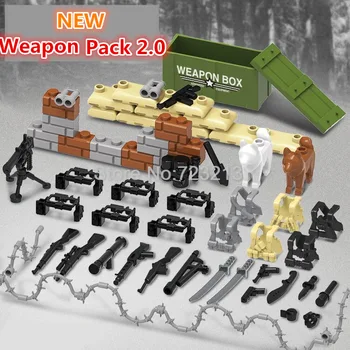 WW2 SWAT Sõjalise Armee Relvi, Relvi Set Box Koer Kaasaegne Tarvikud Sandbag Armor Tellised, ehitusplokid Mudel Mänguasjad