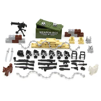 WW2 SWAT Sõjalise Armee Relvi, Relvi Set Box Koer Kaasaegne Tarvikud Sandbag Armor Tellised, ehitusplokid Mudel Mänguasjad