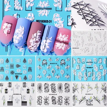 1Sheet Valge Pressitud Lille, Pitsi 5D Kleebis Decal Pulmad Küünte Art Designs Õie Lill Üleandmise Decal Jaapani Geomeetria