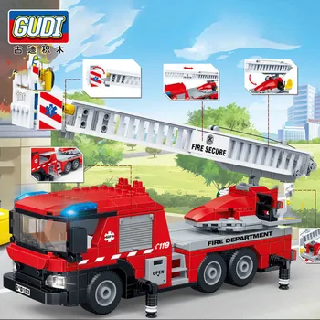 Gudi Linna Tulekahju Sätestatakse Jaama Seeria Ladder Truck Ehitusplokid Klassikaline Tellised Mudel Lapsed Mänguasjad Lastele Ühilduv Poiss Kingitused