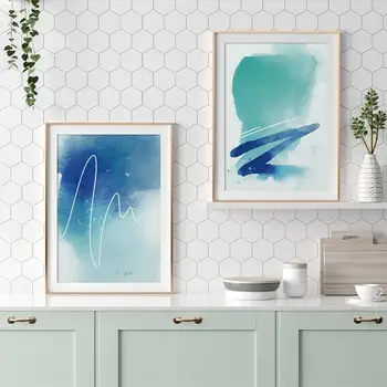 Põhjamaade Abstraktne Sinine Joon Plakatid ja Pildid Kaasaegne Tint Akvarell maalimislõuend Plakat elutuba, Magamistuba Seinamaaling Home Decor
