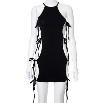 Bomblook Seksikas Pidu Club Bodycon Kleidid Naiste 2021 Suve Riided Lace Up Lõigatud Segast Mini Kleit Naiste Varustus