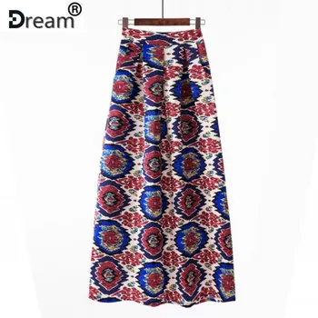 Faldas largas con estampado Õie para mujer,faldas largas de Estilo Retro Vintage P23 de cintura alta, longitud hasta el