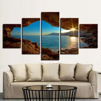 Kaasaegne lõuend art plakat 5 tükki/set trükkimine maali päikeseloojangut saar ookeani kodu kaunistamiseks seina pilt magamistuba
