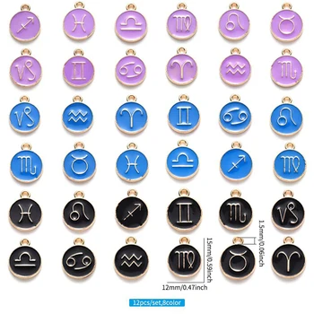 Mitu Värvi (12 Tk/Komplekt) Metall, Sulam, 8 Värvi Emailiga Zodiac Märke Võlusid Ripats Diy Käsitsi Valmistatud Ehted Tarvikud