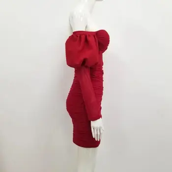 Uus Naiste Talve Mood Seksikas Maha Õla Jaoks Pikad Varrukad Burgundia Mini Sidemega Kleit 2021 Elegantne Õhtu Poole Kleit Vestidos