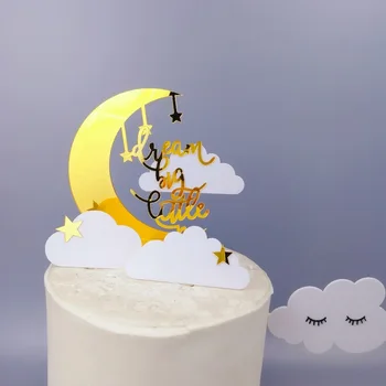 Uus Akrüül Sünnipäeva Kook Torukübar Kuldne Tere tulemast Maailma Staarid Moon Cake Toppers Beebi Sünnipäeva Cupcake Teenetemärgid