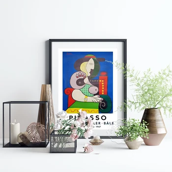 Pablo Picasso Näitus Muuseum Plakat, Naine Istub Koos Käekell Abstraktne Lõuend Maali, Sürrealism, Elutuba, Tuba Decor
