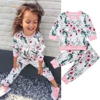 Mood Sportwear Väikelapse Tüdrukud Lapsed 2TK Tracksuit Õie Riided Pullover Pikk Varrukas T-Särk+Püksid Vabaaja Riiete Komplekt
